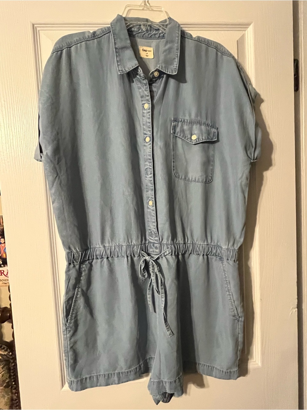 GAP Light Blue Denim-Style Drawstring Romper
